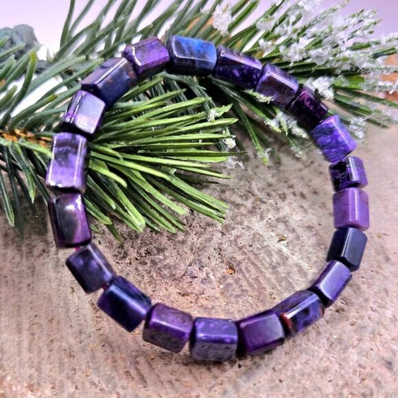 Genuine Sugilite Rectangular Cubes Beads Bracelet - Picture 11 of 11